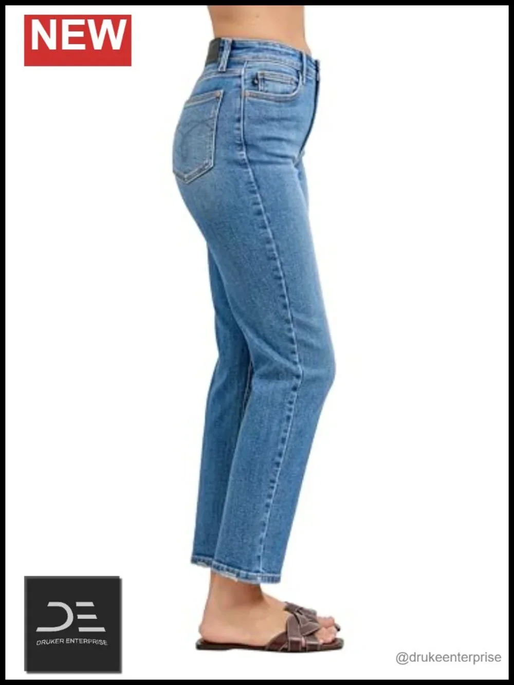 High Waisted Ankle Straight Jeans, Stretch Cotton Blend